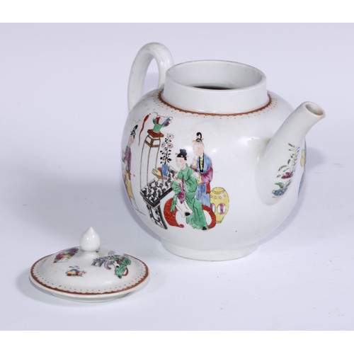 433 - A Worcester Chinese family pattern globular teapot, decorated in polychrome picked out in gilt, 21cm... 