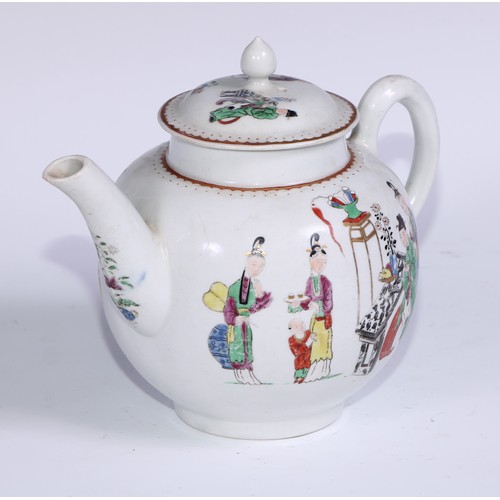 433 - A Worcester Chinese family pattern globular teapot, decorated in polychrome picked out in gilt, 21cm... 