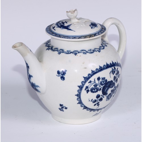 436 - A Worcester Fruit and Wreath pattern globular teapot and cover, transfer printed in underglaze blue,... 