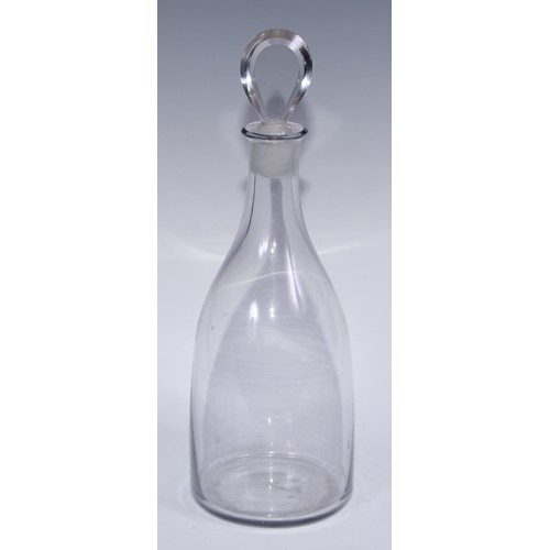 547 - A pair of George IV clear glass slender mallet shaped decanters, pear shaped stoppers, 35cm high, c.... 