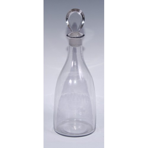 547 - A pair of George IV clear glass slender mallet shaped decanters, pear shaped stoppers, 35cm high, c.... 