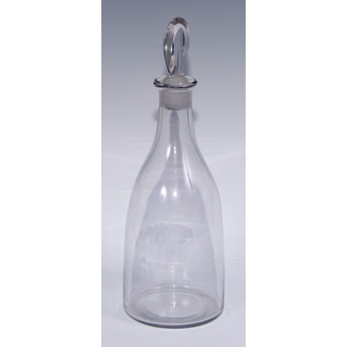 547 - A pair of George IV clear glass slender mallet shaped decanters, pear shaped stoppers, 35cm high, c.... 