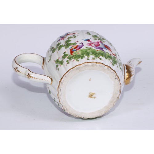 534 - A Samson Paris fluted globular teapot, in the manner of Worcester with fanciful birds within gilt ca... 