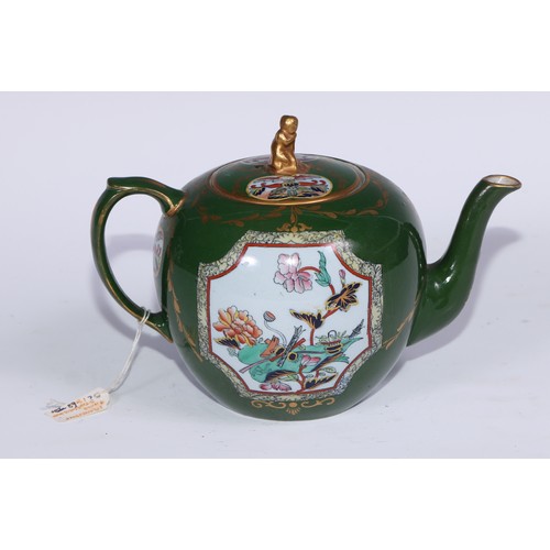 443 - A Brameld cadogan teapot, moulded and picked out in gilt with flowers and buds on a brown glazed gro... 