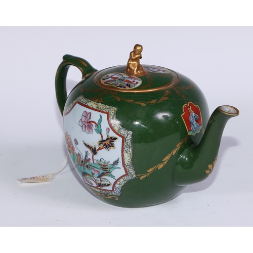 443 - A Brameld cadogan teapot, moulded and picked out in gilt with flowers and buds on a brown glazed gro... 