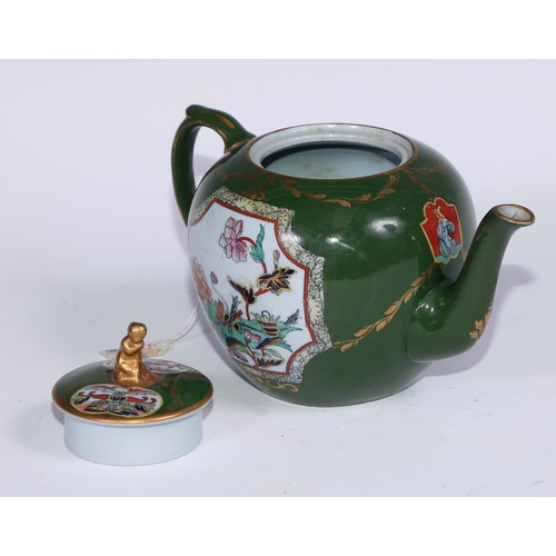 443 - A Brameld cadogan teapot, moulded and picked out in gilt with flowers and buds on a brown glazed gro... 