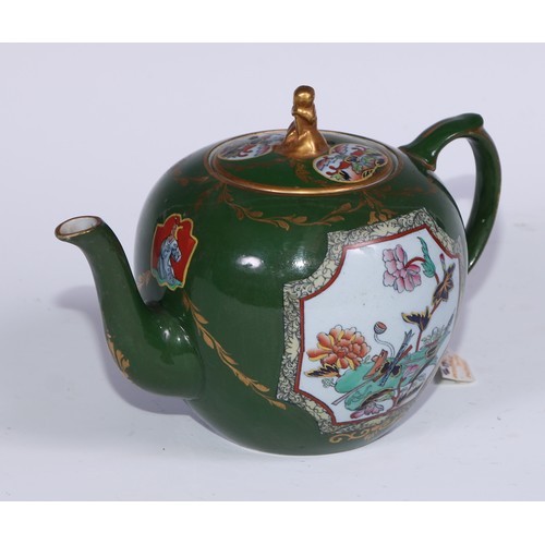 443 - A Brameld cadogan teapot, moulded and picked out in gilt with flowers and buds on a brown glazed gro... 