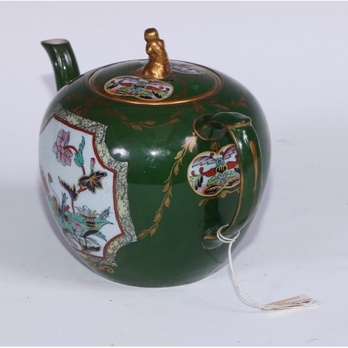 443 - A Brameld cadogan teapot, moulded and picked out in gilt with flowers and buds on a brown glazed gro... 