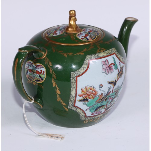 443 - A Brameld cadogan teapot, moulded and picked out in gilt with flowers and buds on a brown glazed gro... 