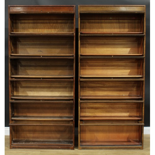 1367 - A near pair of mid-20th century government austerity regulation approved barrister's bookcases, each... 