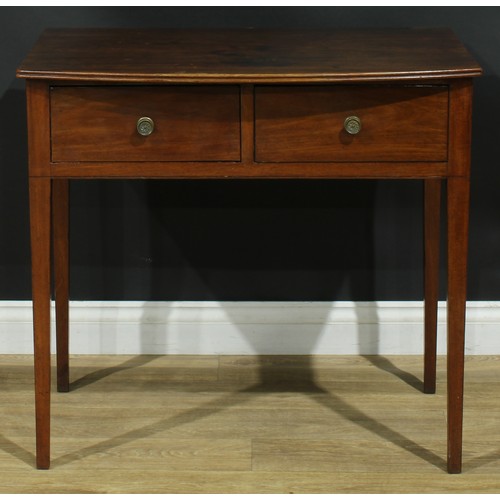 932 - A 19th century mahogany side table, oversailing bowfront top above a pair of frieze drawers, tapered... 