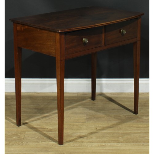 932 - A 19th century mahogany side table, oversailing bowfront top above a pair of frieze drawers, tapered... 