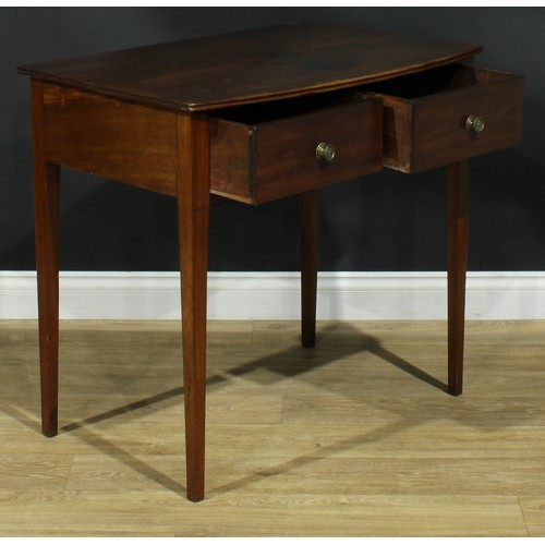 932 - A 19th century mahogany side table, oversailing bowfront top above a pair of frieze drawers, tapered... 