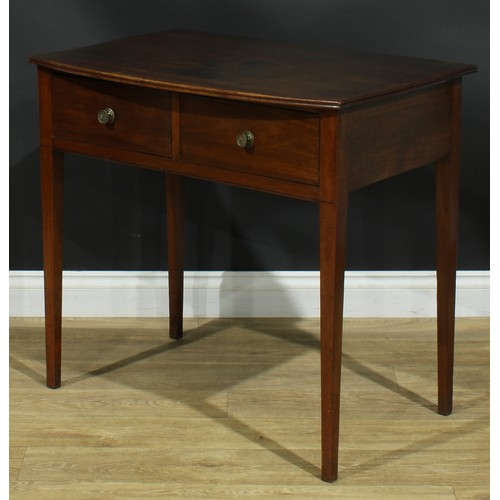 932 - A 19th century mahogany side table, oversailing bowfront top above a pair of frieze drawers, tapered... 