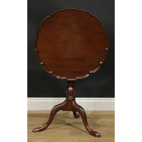 937 - A 19th century mahogany tripod occasional table, dished pie-crust tilting top, turned column, cabrio... 