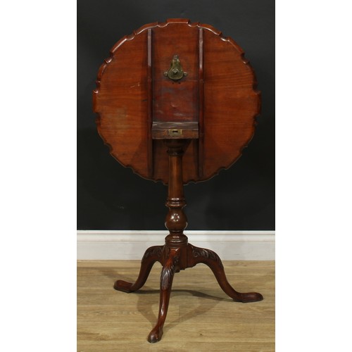 937 - A 19th century mahogany tripod occasional table, dished pie-crust tilting top, turned column, cabrio... 