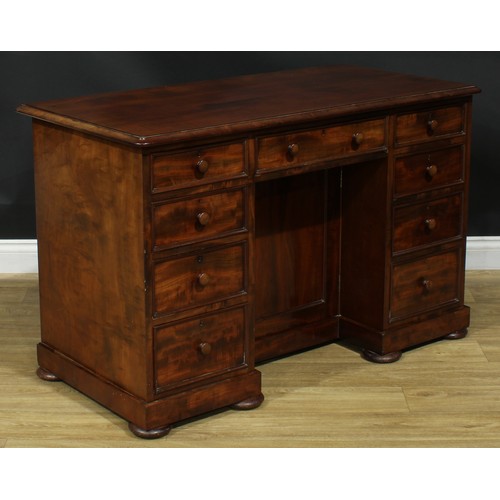 927 - A 19th century mahogany kneehole desk, rectangular top with moulded edge above an arrangement of dra... 