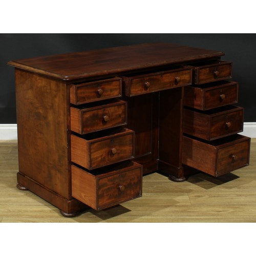 927 - A 19th century mahogany kneehole desk, rectangular top with moulded edge above an arrangement of dra... 