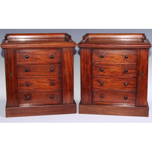 1628 - Miniature Furniture - a pair of Victorian mahogany chests, each with a rectangular top with three-qu... 