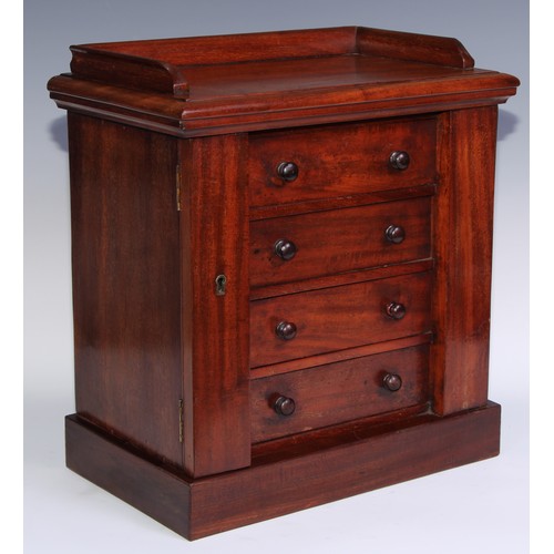 1628 - Miniature Furniture - a pair of Victorian mahogany chests, each with a rectangular top with three-qu... 