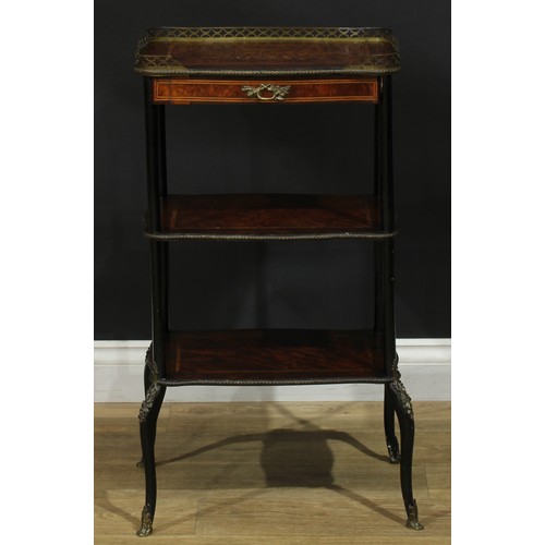 997 - A 19th century rosewood, walnut, ebonised and marquetry three-tier etagere, serpentine rectangular p... 