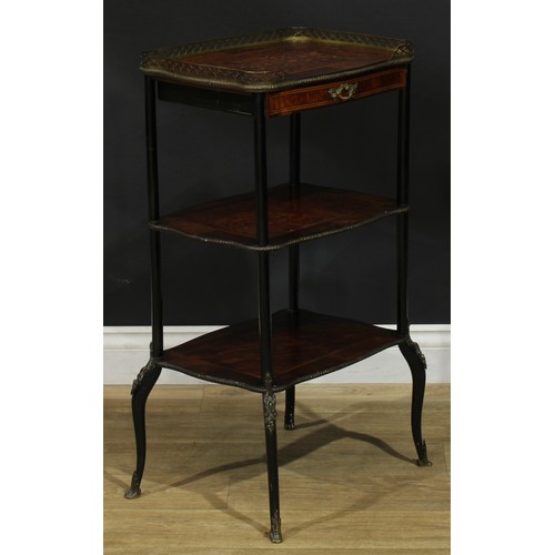 997 - A 19th century rosewood, walnut, ebonised and marquetry three-tier etagere, serpentine rectangular p... 