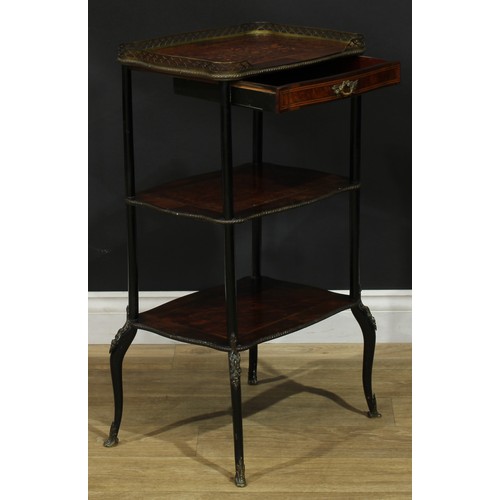 997 - A 19th century rosewood, walnut, ebonised and marquetry three-tier etagere, serpentine rectangular p... 