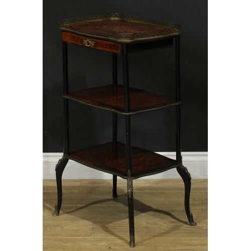 997 - A 19th century rosewood, walnut, ebonised and marquetry three-tier etagere, serpentine rectangular p... 