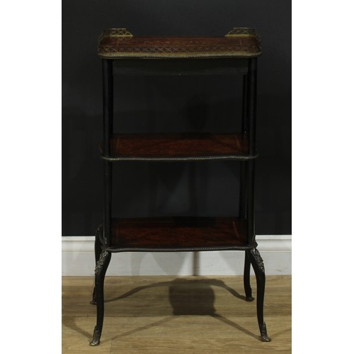 997 - A 19th century rosewood, walnut, ebonised and marquetry three-tier etagere, serpentine rectangular p... 