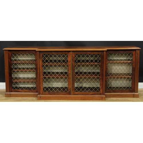 1423 - A Regency mahogany breakfront low library bookcase, by Graygoose, 57 Gt Queen St, stamped, slightly ... 