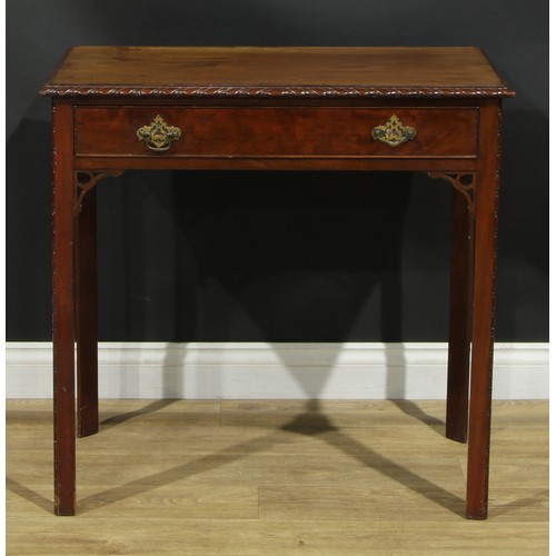 1051 - A Chippendale Revival mahogany side table, rectangular top with gadrooned edge above a long cockbead... 