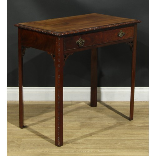 1051 - A Chippendale Revival mahogany side table, rectangular top with gadrooned edge above a long cockbead... 