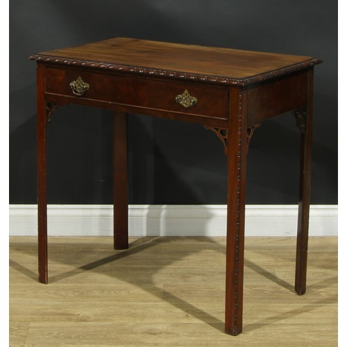 1051 - A Chippendale Revival mahogany side table, rectangular top with gadrooned edge above a long cockbead... 