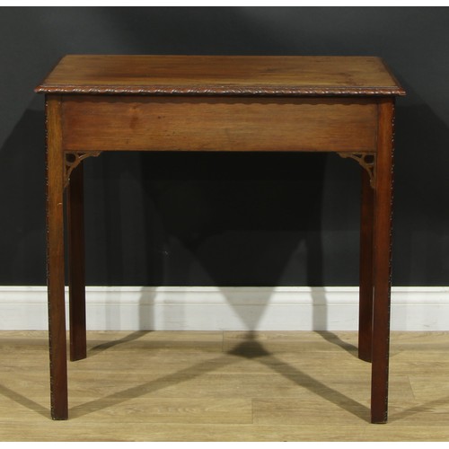 1051 - A Chippendale Revival mahogany side table, rectangular top with gadrooned edge above a long cockbead... 