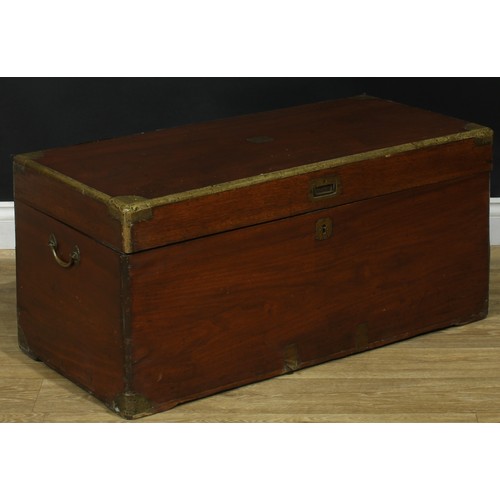 1014 - A brass mounted camphor military campaign chest or trunk, hinged top, carry handles to sides, 44cm h... 