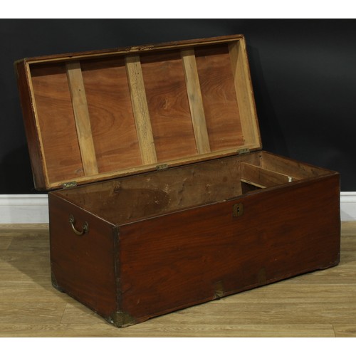 1014 - A brass mounted camphor military campaign chest or trunk, hinged top, carry handles to sides, 44cm h... 