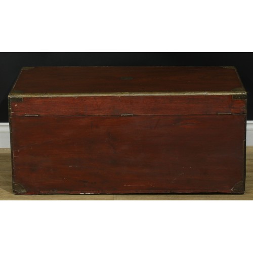 1014 - A brass mounted camphor military campaign chest or trunk, hinged top, carry handles to sides, 44cm h... 