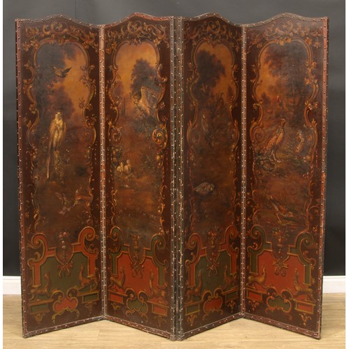 1624 - Interior Design - a four-fold screen, painted throughout with birds in landscapes within rococo fram... 