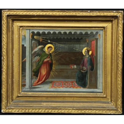 685 - German School, possibly 16th century The Madonna, enthroned with an angel, inscribed, oil on copper ... 