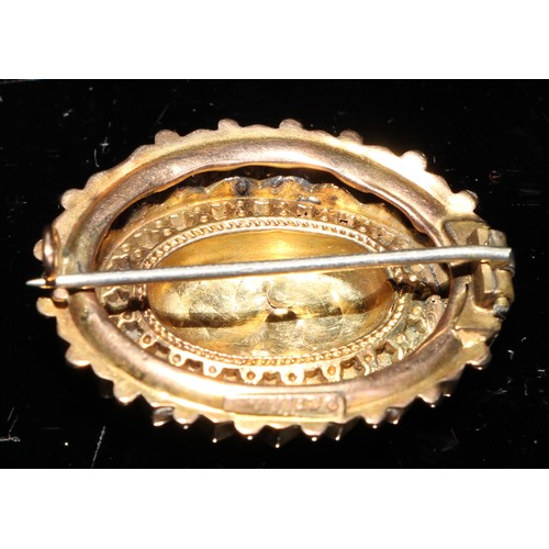 348 - A late 19th century 9ct gold oval target brooch, 3cm, steel pin, marked 9ct, 2.5g; a 10ct gold plate... 