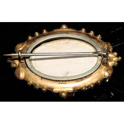 348 - A late 19th century 9ct gold oval target brooch, 3cm, steel pin, marked 9ct, 2.5g; a 10ct gold plate... 