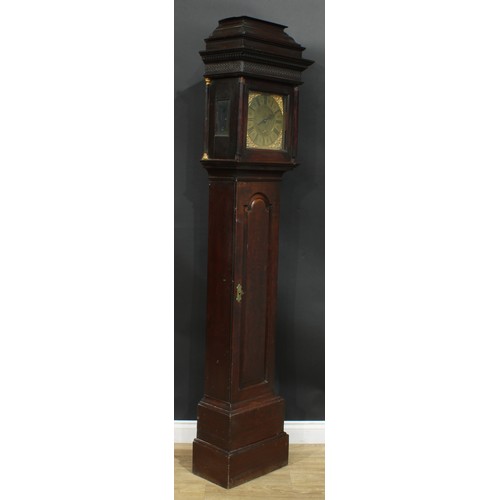 1633 - An 18th century oak longcase clock, 25cm square brass dial with Roman numerals, date aperture, 30 ho... 