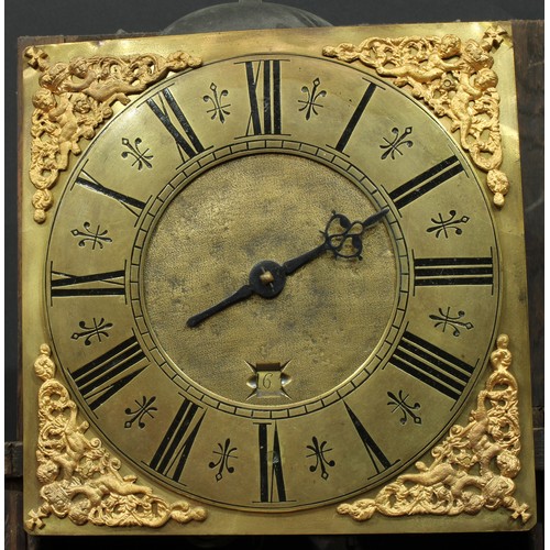 1633 - An 18th century oak longcase clock, 25cm square brass dial with Roman numerals, date aperture, 30 ho... 