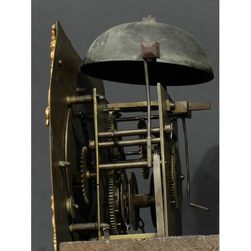 1633 - An 18th century oak longcase clock, 25cm square brass dial with Roman numerals, date aperture, 30 ho... 