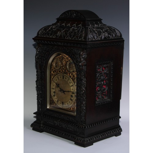 1426 - A late 19th century oak caddy top bracket clock, 16cm chapter ring with Roman and subsidiary Arabic ... 