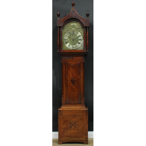 1078 - A 19th century yew longcase clock, 36cm arched brass dial inscribed Tempus Fugit, silvered chapter r... 