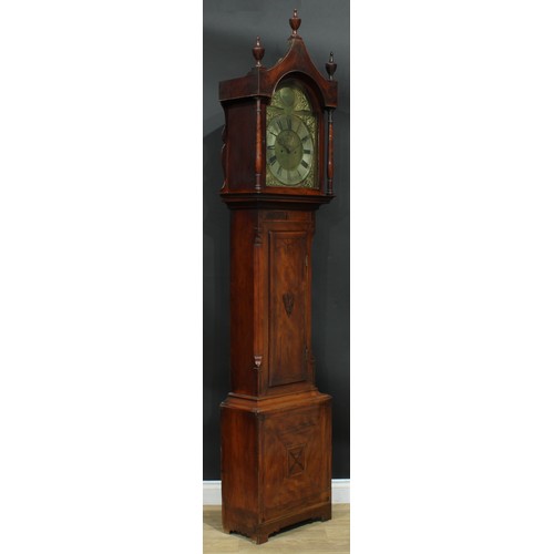 1078 - A 19th century yew longcase clock, 36cm arched brass dial inscribed Tempus Fugit, silvered chapter r... 