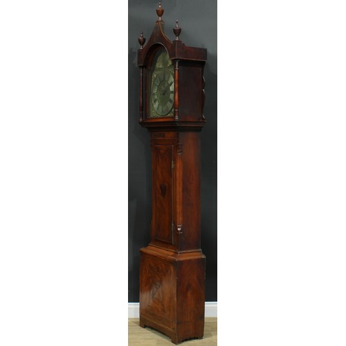 1078 - A 19th century yew longcase clock, 36cm arched brass dial inscribed Tempus Fugit, silvered chapter r... 