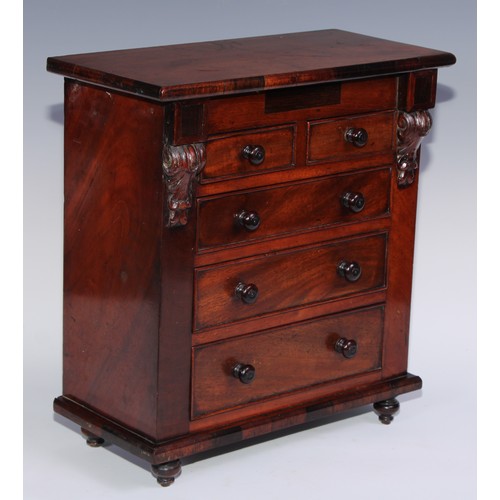 1626 - Miniature Furniture - a 19th century mahogany chest, rectangular top above two short and three long ... 