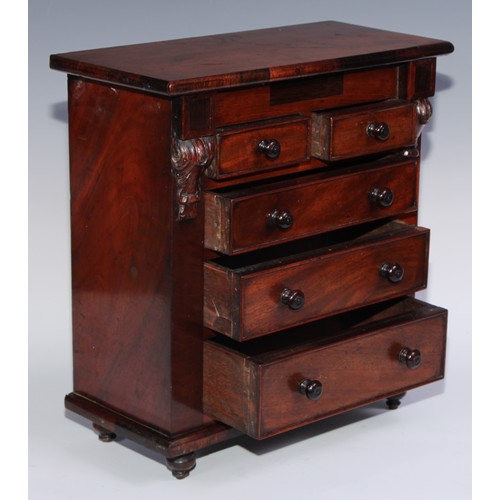 1626 - Miniature Furniture - a 19th century mahogany chest, rectangular top above two short and three long ... 